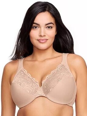 Full Figure Plus Size Low Cut Wonderwire Lace Bra Underwire #1240 Café